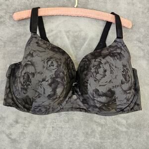 Torrid 42DD Gray Floral Underwire Bra Molded Plus Sz Moody Gothic Romantic